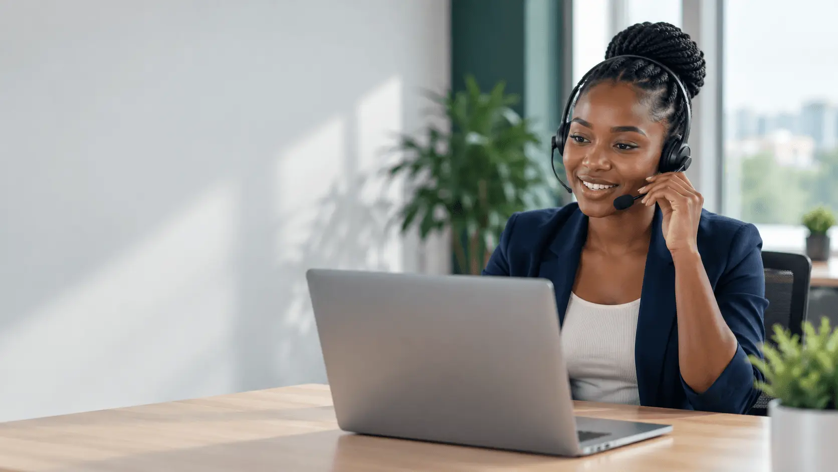 A support specialist at a laptop